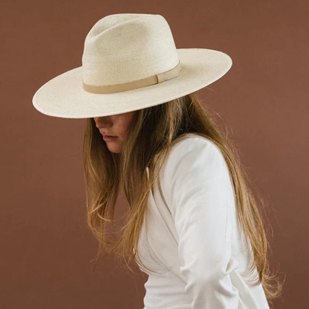 Gigi Pip flat brim hat with black leather band